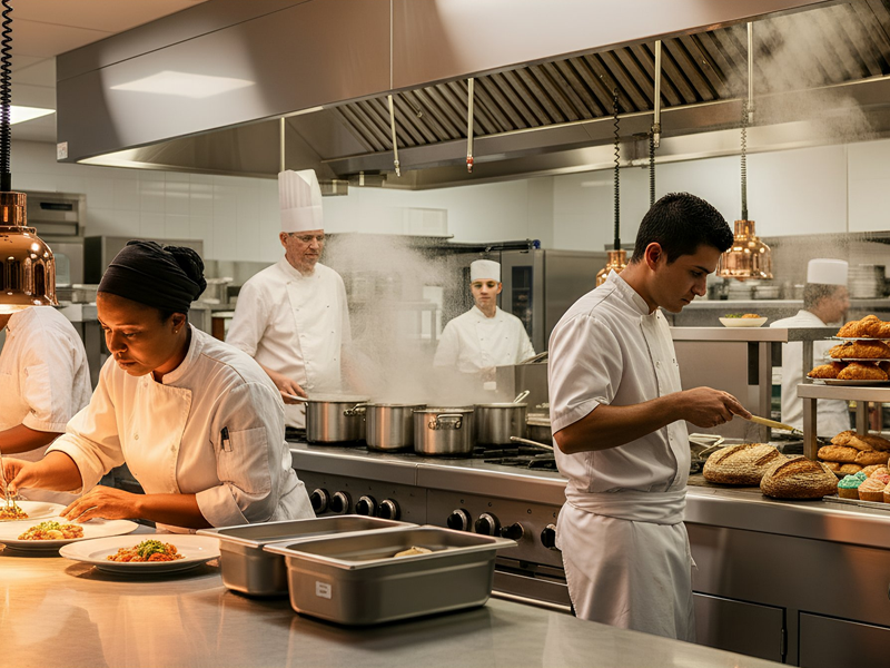 Cocineros usando productos team food